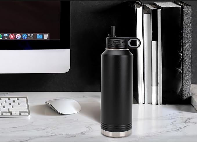 Elanze Designs Dog Dad Pawprint Black 32 ounce Stainless Steel Water Bottle With Straw