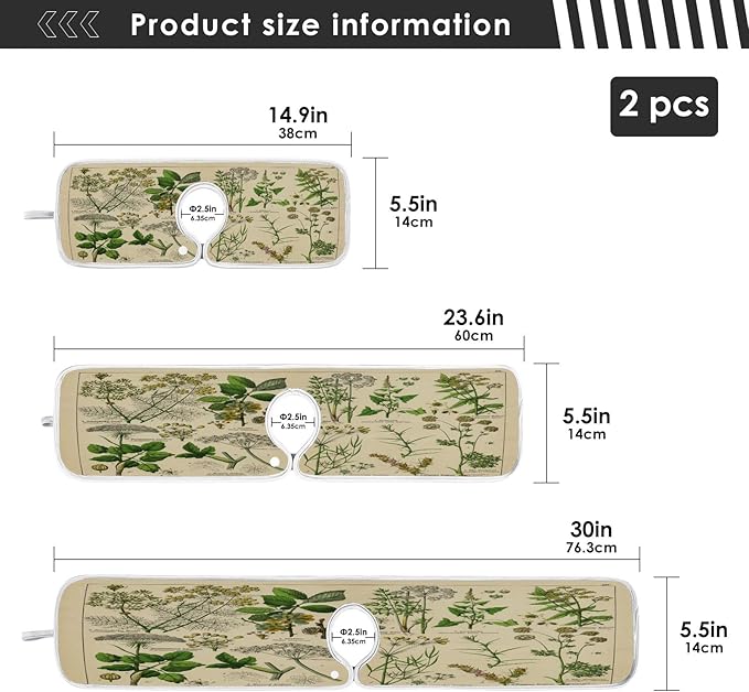 Kitchen Faucet Absorbent Mat, Antique Botanical Water Splash Guard for Sink, Faucet Drip Catcher Thicken Sponge Microfiber Faucet Water Catcher Mat Sink Absorbent Mat for Kitchen 23x5in 2 Pack