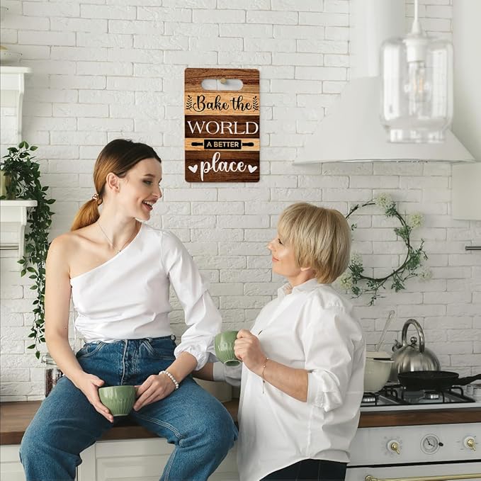 Farmhouse Kitchen Decor, Kitchen Signs Wall Decor, Wall Decor for Kitchen, Bake The World A Better Place Wood Sign, Kitchen Door Wall Hanging Decor, Kitchen Gifts for Women 8 x 12 Inch