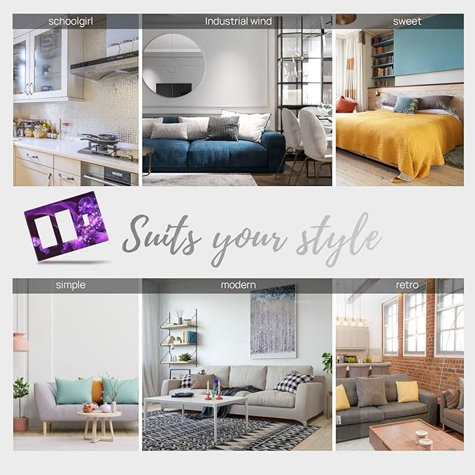 Purple Butterfly Flower Combo 2 Rocker 1 Toggle Light Switch Wall Plate Cover Decorative 3-Gang for Electrical Outlets Girls Room Bathroom Bedroom Home Kitchen Two Decora Receptacle 4.5" x 6.38"