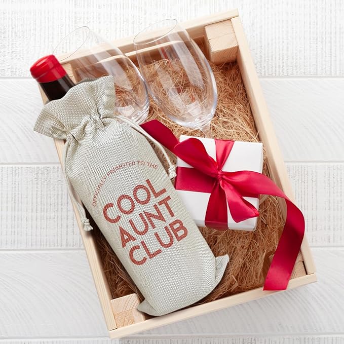 Aunt Wine Bag, Aunt Gift Birthday Gifts for Women Aunt Auntie Sister Bestie Friends, Party Favor Wine Champagne Gift Bag With Drawstring -08
