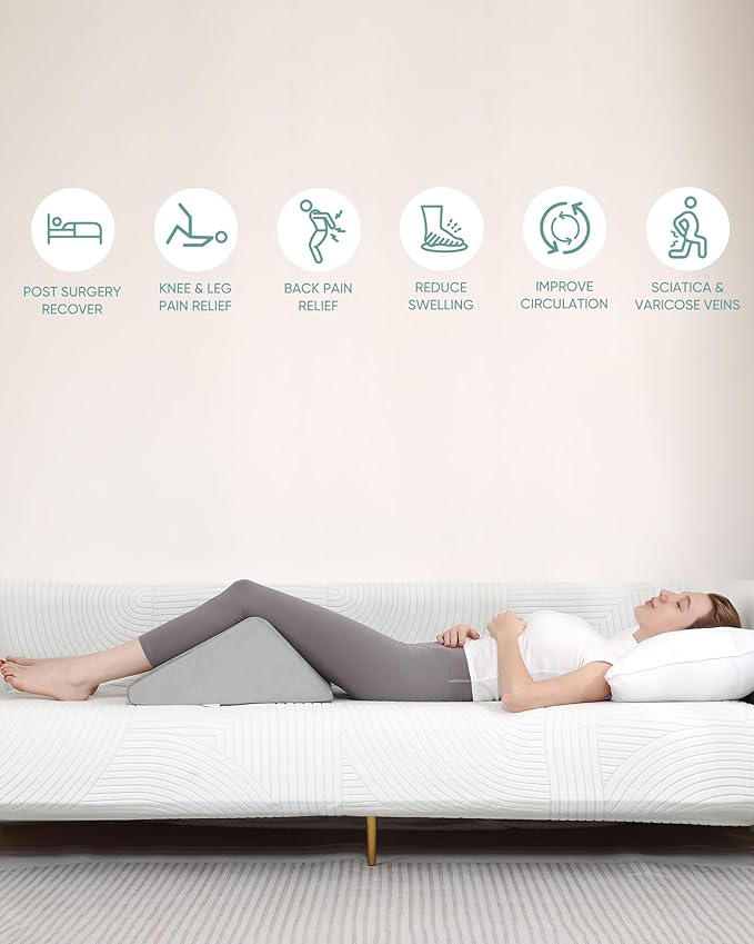 Knee Wedge Pillow with Pure Memory Foam, 8" Bed Wedge Pillow for Sleeping, Triangle Pillow for Back Support Elevated Pillow for Sciatica Knee Hip Ankles Back Pain Relief