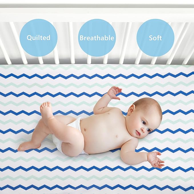 TILLYOU Baby Crib Sheets for Boys Girls, Fitted Crib Sheet 1 Pack for Standard Crib and Toddler Mattresses, Super Soft Toddler Bed Sheets, 28" x 52" x 8", Chevron