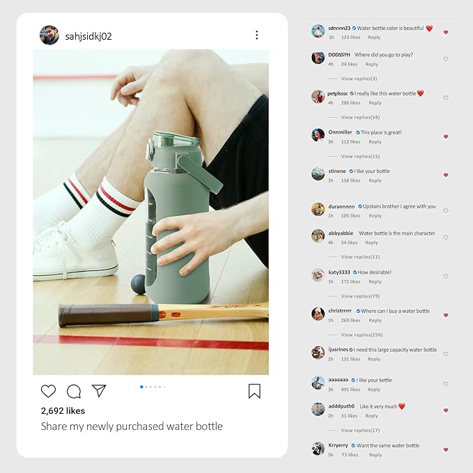 kytffu 64oz Glass Water Bottles with Straw, Half Gallon Motivational Glass Bottle with Silicone Sleeve and Time Marker, 2L Leakproof Large Glass Water Jug for Gym Home Office,olive