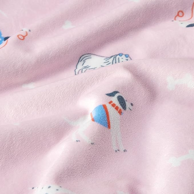 DaysU Silky Micro Soft Plush Baby Blankets for Girls with Print Animal Pattern and Soothing Raised Dots, Double Layer Bed Throws for Toddler Cot, Puppy, Pink, 50x60 Inches