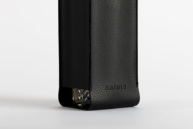 NEW Salute Wine Bottle Carrier with Corkscrew | Vegan Leather Tote Gift Bag Corporate Gift idea Picnic Travel Tastings Wine Gift Beach Party BYOB Restaurant Valentines Day (Black)