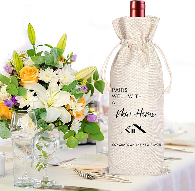 House warming Gifts New Home | First New Home House Homeowner Gift | Realtor Gift to Clients | Sweet Home Congrats | Housewarming Party Decorations | Wine Gift Bags for Women Men Friends Homeowner