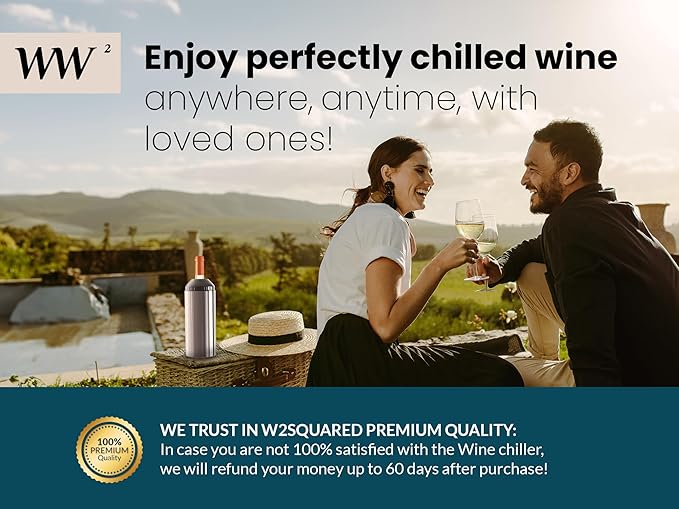 WW² - Wine Chiller With Stopper | Double-Wall Insulation, Anti-Slip Base | Up to 4" Diameter | Adjustable Silicone Top for Serving & Longer Cooling