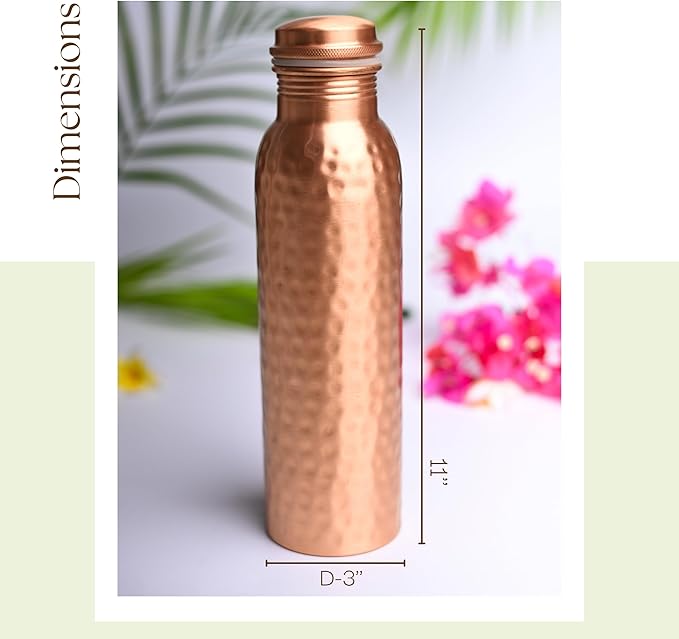 RAJRANG Hammered Copper Water Bottle 34 oz Ayurveda Health Vessel Leak Proof Design Pitcher for Sport Fitness Yoga 1000 ml