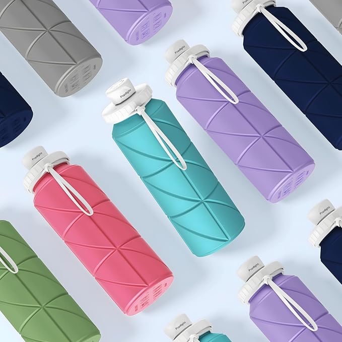 Collapsible Water Bottle 2pcs Foldable Silicone Travel Water Bottle Leakproof Flexible BPA Free Portable,Folding Water Bottle Lightweight for Camping, Hiking,Sports Travel Bottles 23oz