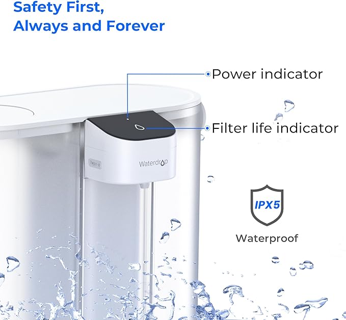 Waterdrop Compact Electric Water Filter Pitcher, Dispenser, 200-Gallon Water Filter for Fridge, NSF/ANSI 42&53&401, Reduce PFAS, Lead, Chlorine, 14-Cup, White, with 1 Filter, Does not Lower TDS