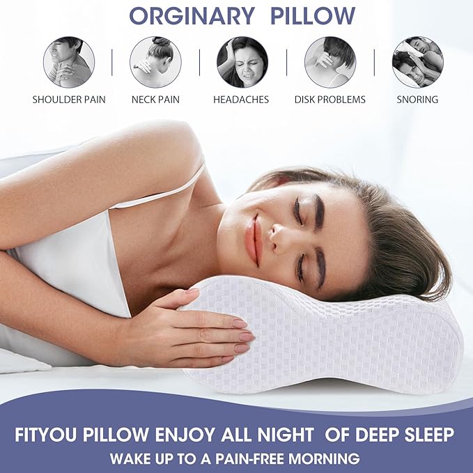 Cervical Pillow for Neck Pain Relief, Neck Pillow for Sleeping Neck and Shoulder Pain, Orthopedic Sleeping Pillow for Adults Kids, Ergonomic Contour Memory Foam Pillow