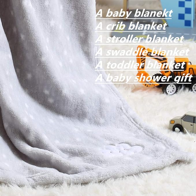 CREVENT 30''X40'' Cute Cozy Fluffy Warm Baby Blanket for Boys Infants Toddlers' Bedding Crib Cot Stroller, Baby Shower Birthday Newborn's Gift - Grey Cloud