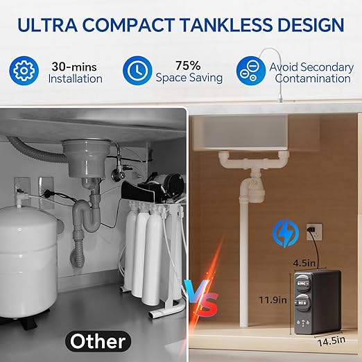 Stokk Reverse Osmosis System, 8 Stage Tankless Reverse Osmosis Water Filter, Reduces PFAS TDS, Under Sink RO System, 2:1 Pure to Drain, NSF/ANSI 58& 42, FCC Listed (400GPD, Grey)