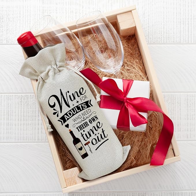 Funny Wine Bag, Funny Gifts Birthday Gifts for Women Men Coworkers Friends Sister Boss, Party Favor Wine Champagne Gift Bag With Drawstring -18