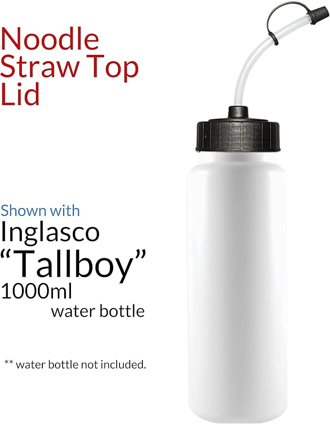 Sher-Wood, Black Flexible Noodle Straw Top Lid for 700ml Stubby, 1000ml Tallboy, and 1000ml Regular Sports Water Bottles (Black, Lid Only)