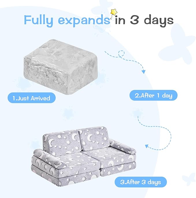 Modular Kids Play Couch,Toddler Couch Kids Sofa,Child Sectional Sofa,Bedroom and Playroom Furniture for Toddlers,Convertible Foam and Floor Cushion for Boys and Girls,Glow in The Dark,Star
