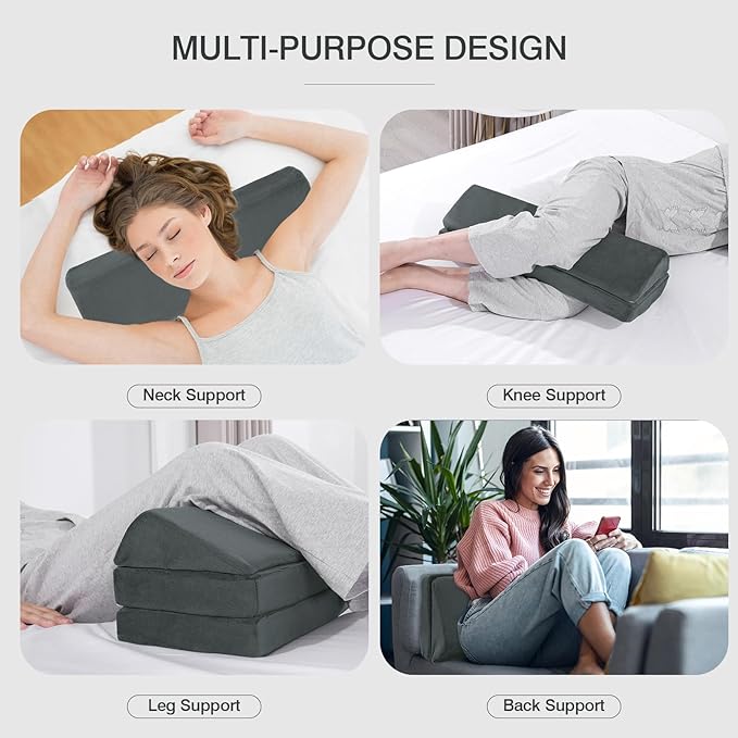 BALAPET 3-in-1 Adjustable Height Wedge Pillow, 7" Height Leg Knee Pillow for Side Sleepers & Aligns Spine, Supportive Bolster Pillow for Pregnancy Relieves Pressure Hip Leg Elevation, 20.5", Dark Grey