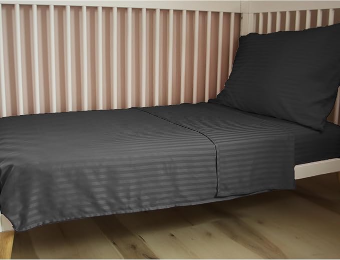 Toddler Bedding Set - 4 Piece Soft Crib Bedding Set for Boys, Includes Toddler Comforter, Flat Sheet, Fitted Sheet and Pillowcase, Black Stripe