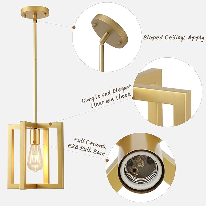 Mini Modern Farmhouse Gold Pendant Lighting for Kitchen Island, Adjustable Industrial Entryway Light Fixture Hanging for for Hallway Bedroom Dining Room Closet