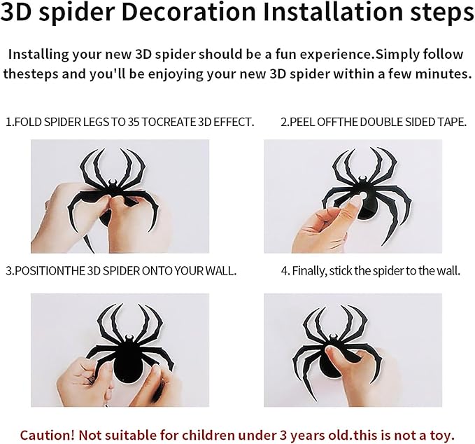 Halloween Wall Stickers 24Pcs Spider Wall Decor 3D Self Adhesive Halloween Wall Decals Horror Black Spiders Wall Decorations Reusable Window Stickers for Halloween Party Home Room Art DIY Accessories