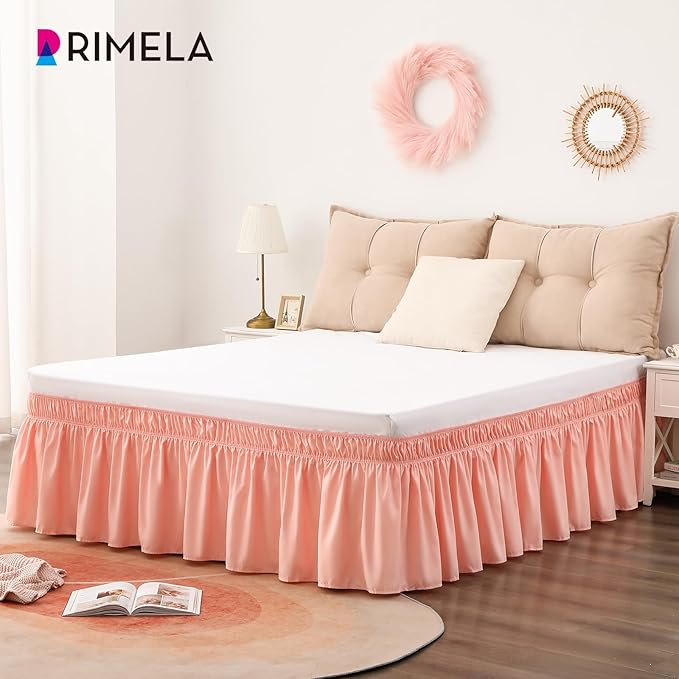 RIMELA Bed Skirt Queen Size 18 Inch Drop, Wrap Around Elastic Bedskirt Solid Microfiber Luxury Hotel Quality Fabric, Easy to Install Machine Washable Wrinkle & Fade Resistant, Coral