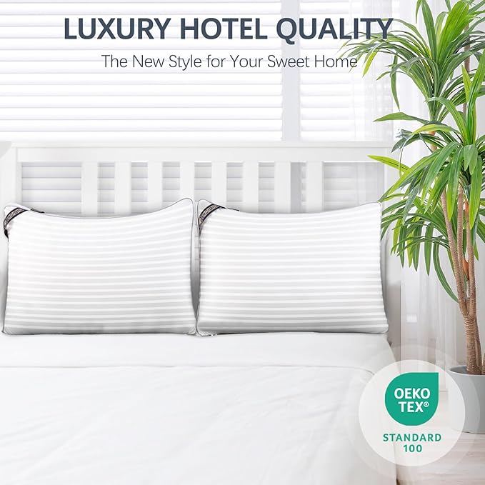 Luxury Hotel Collection Bed Pillows for Sleeping Queen Size Set of 2- Medium Firm Density for Back or Stomach Sleeper