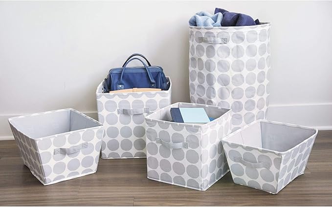 iDesign Dot Fabric Storage Bin, Angled Medium Basket Container with Dual Side Handles for Closet, Bedroom, Toys, Nursery - Gray