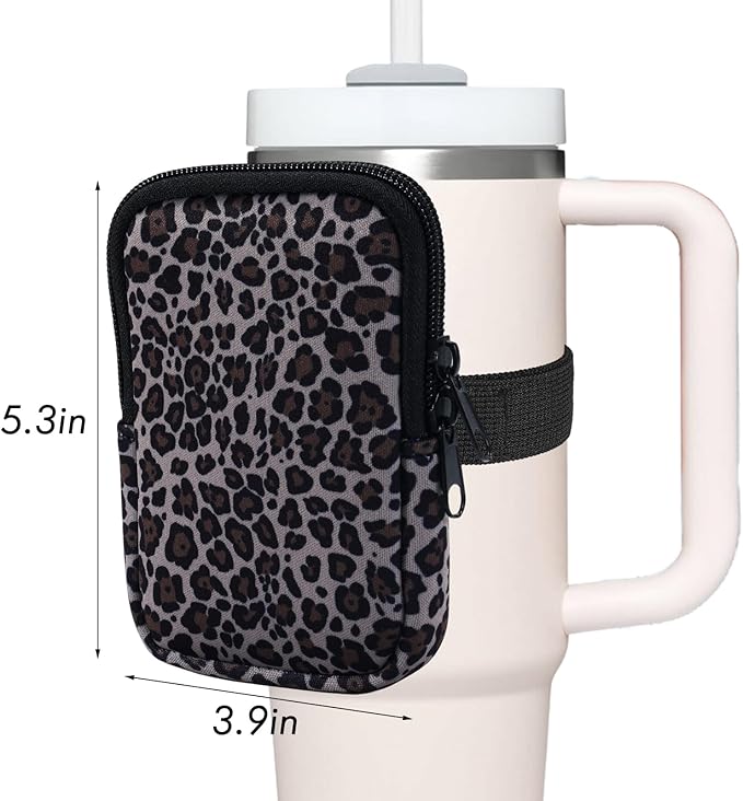 Water Bottle Pouch Cup Accessories for Women Quencher Adventure IceFlow 20oz 30oz 40oz Tumbler Pouch with Handle Running Pouch Bag for Cards Keys(Leopard)