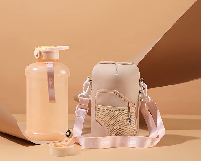 H2O Capsule 2.2L Half Gallon Water Bottle with Storage Sleeve and Removable Straw – BPA Free Large Reusable Drink Container with Handle - Big Sports Jug, 2.2 Liter (74 Ounce), Sandy Beige