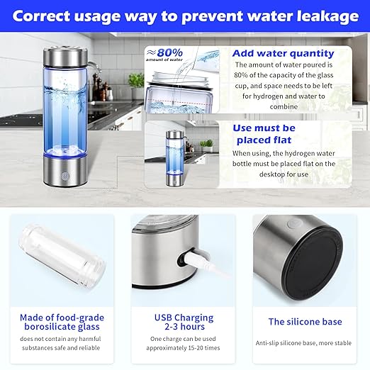 Hydrogen Water Bottle, 420ML Hydrogen Water Bottle Generator with SPE Pem Technology,3min Electrolysis Hydrogen Water Machine,Portable Hydrogen Water Generator for Office, Travel, Sports and Daily.