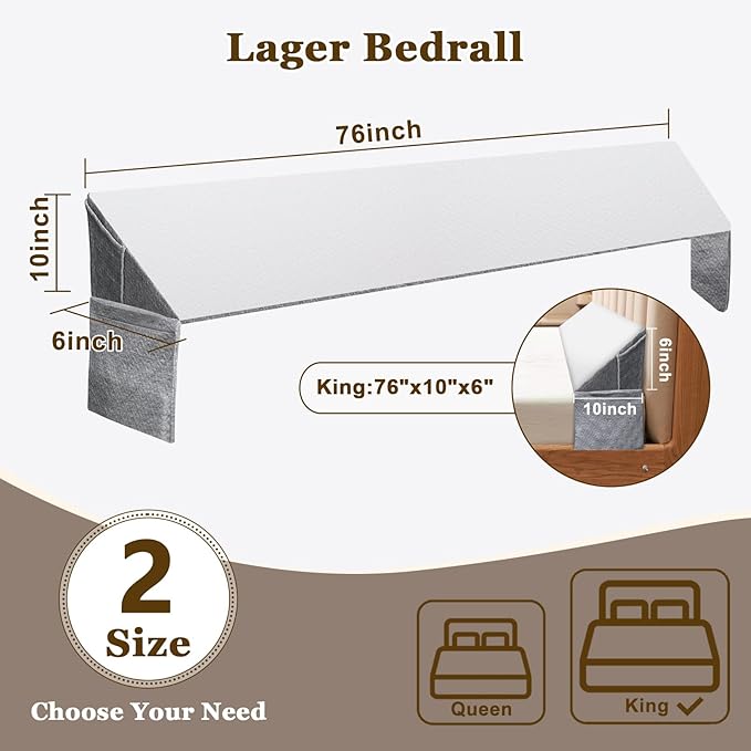 VVZ Bed Gap Filler King Bed Wedge Pillow for Headboard Gap Mattress Gap Filler Triangle Pillow Wedge for Headboard Gap, 30D Memory Foam Wedge Pillow Stopper with 2 Side Big Pocket (76"×10"×6")