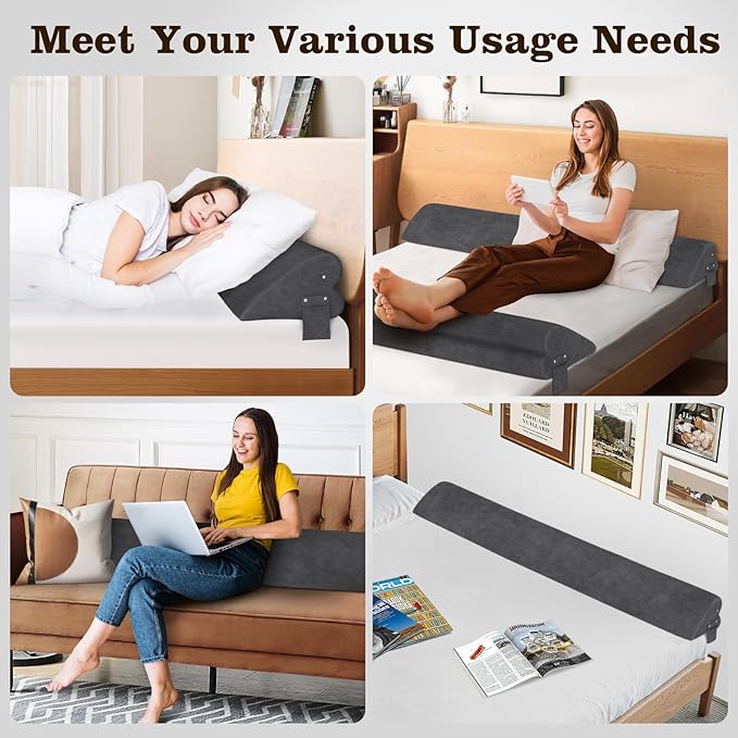 Heart-Shaped Bed Wedge Pillow for Headboard Gap with Adjustable Pocket, Grey Bed Gap Filler (0-8"), Headboard Bed Pillow Wedge, Mattress Gap Filler Queen(60"x10"x5")