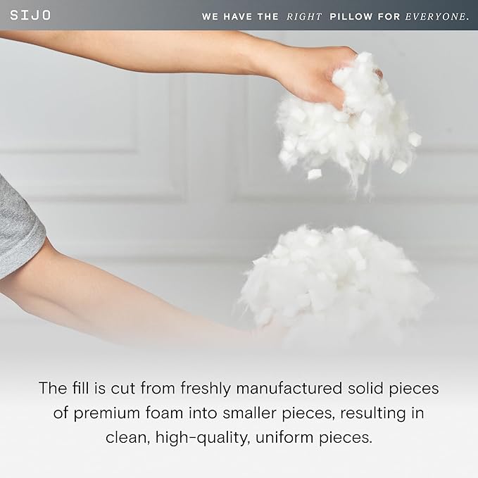 Sijo Premium Adjustable Bed Pillow, Lasting Cooling Surface, Shredded Memory Foam Pillows, Medium Firm, Perfect for Back, Side and Stomach Sleeper (Queen)