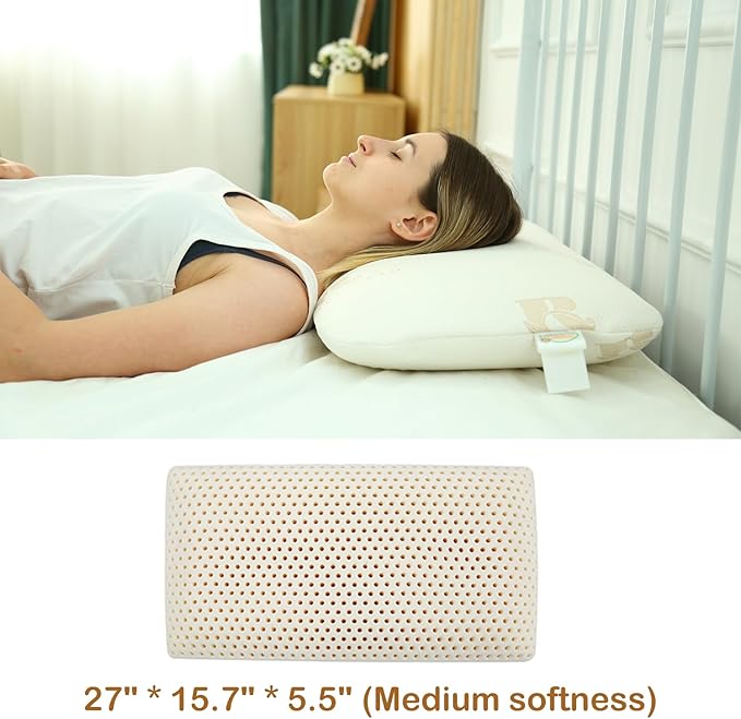 Royalisneeo 100% Talalay Latex Pillow, Medium Soft, Foam Rubber Pillow Helps Relieve Pressure,Perfect Package with Cotton Cover for Back, Stomach and Side Sleepers(Queen)