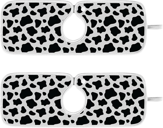 Kitchen Faucet Absorbent Mat,Cow Print Water Splash Guard for Sink, Faucet Drip Catcher Thicken Sponge Microfiber Faucet Water Catcher Mat Sink Absorbent Mat for Kitchen 23x5in 2 Pack
