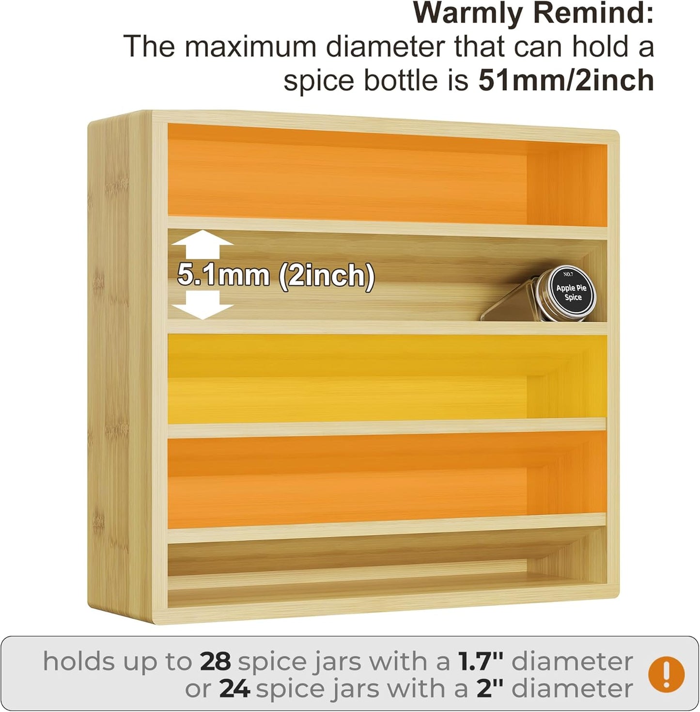 Orimade 4 Tier Spice Rack Organizer for Cabinet, Freestanding Bamboo Seasoning Rack for Countertop, Cupboard, Pantry, Kitchen, 13.18 x 4.13 x 12.2 inches(Spice Jars Not Included)