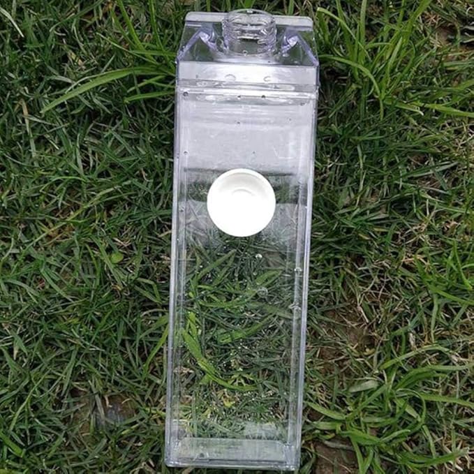 Jinberry 1000ml/34oz Cute Leakproof Clear Milk Carton Water Bottle Portable Drinkware for Outdoor Climbing Tour or Camping