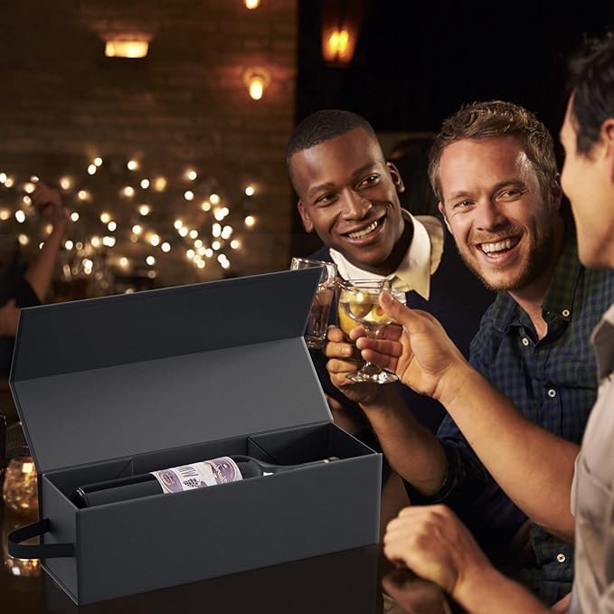Wine Gift Boxes 12.8x3.8x3.8 in,Bottle Gift Boxes For Liquor Presents,For Wine and Champagne,Magnetic Collapsible Gift Box Wine Bottle Gift Packaging for Weddings,Anniversaries, Parties (Black/5PCS)