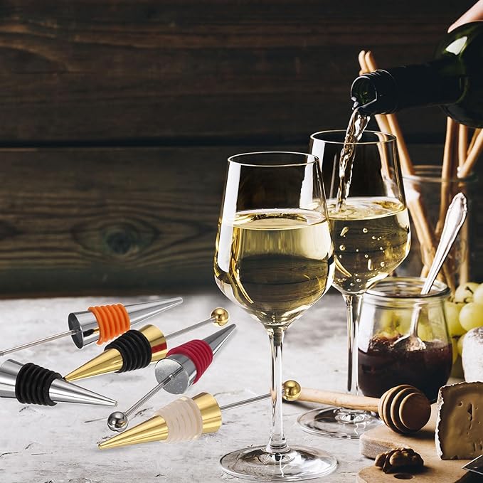 uxcell 10 Pcs Bead Wine Bottle Corks, Wine Stopper Cork, Wine Stopper, Reusable Wine Bottle Corks Sealing Plug Bottle for Beverage Holiday Party Bar,Gold/Green