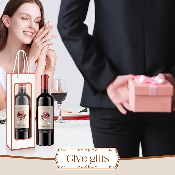 Cyblinia Wine Gift Bags, 20 Pcs Paper Wine Bags Wine Bottle Gift Bags with Window Appreciation Gift Bags For Wine Bottles Gifts,Wedding, Party