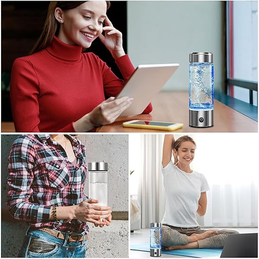Hydrogen Water Bottle, Hydrogen Water, Portable Hydrogen Water Machine, Hydrogen Water Bottle Generator, Hydrogen Water Ionizer Glass Health Cup (Silver)