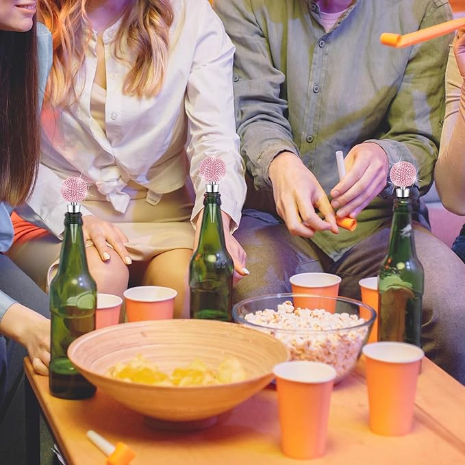 Crystal Wine Bottle Stopper Diamond Wine Stoppers Reusable Zinc Alloy Silicone Beverage Saver Corks Wine Decorative Bottle Stoppers with Sheer Bags for Wedding Bar Gifts(Pink,12 Set)