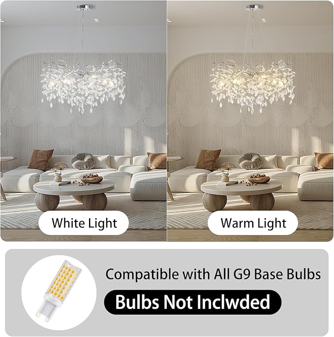 Modern Crystal Chandelier for Dining Room,Silver Tree Branch Chandeliers,Round Luxury Raindrop High Ceiling Chandelier Fixture Hanging Pendant Light Fixtures - 30 inch, 5 Year Warranty