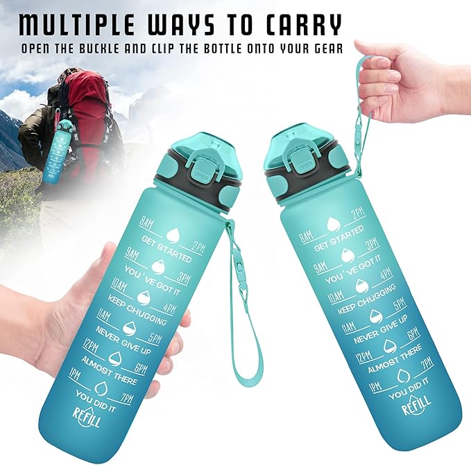 Enerbone 32 oz Drinking Water Bottle with Times to Drink and Straw, Motivational with Carrying Strap, Leakproof BPA & Toxic Free, Ensure You Drink Enough Water for Fitness Gym Outdoor