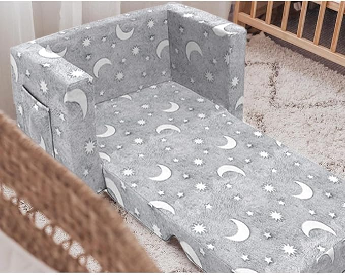 Glow in The Dark Chairs Children's Extra Wide Convertible Sofa to Lounger - Extra Soft 2 Seats 2 in 1 Flip Open Sleeper Couch for Toddler Kids Girls Boys