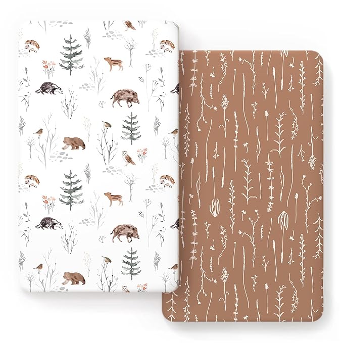 GRSSDER Stretch Ultra Soft Jersey Knit Fitted Crib Sheets Set 2 Pack,Fit All Standard Crib Mattress Pads Safe and Snug, Stylish Pattren of Jungle Animals