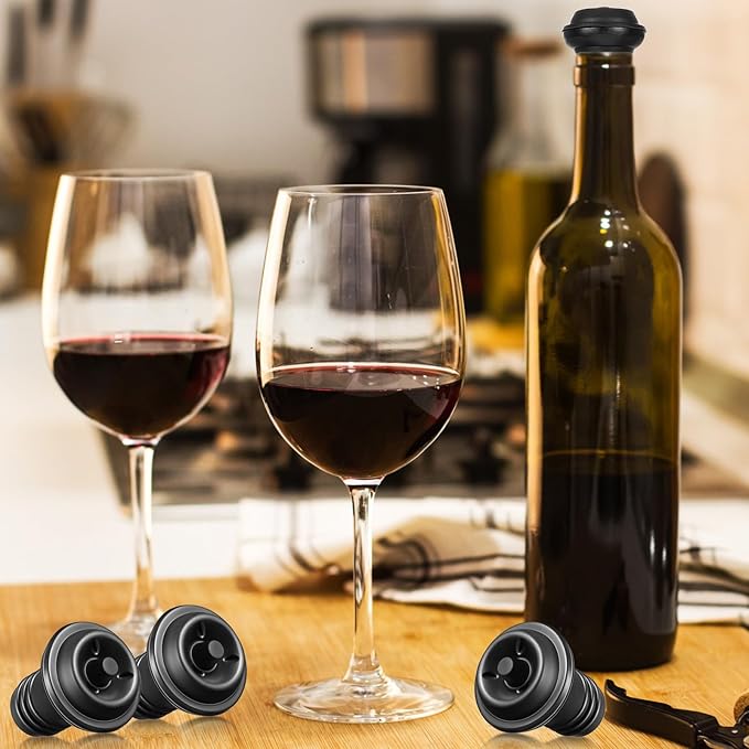 Honoson Wine Stopper Resealable Wine Pump Vacuum Stoppers Vacuum Wine Stopper Silicone Wine Saver Stoppers Practical Wine Saver Stoppers for Kitchen Supplies Wine Bottle Tools (Black,12 Pieces)