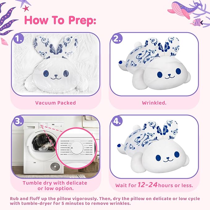 Cute Rabbit Plush Pillow, Kawaii Plushies Bunny Rabbit Stuffed Toys, Squishy Plushies, Cuddle Body Pillow for Kids & Girls