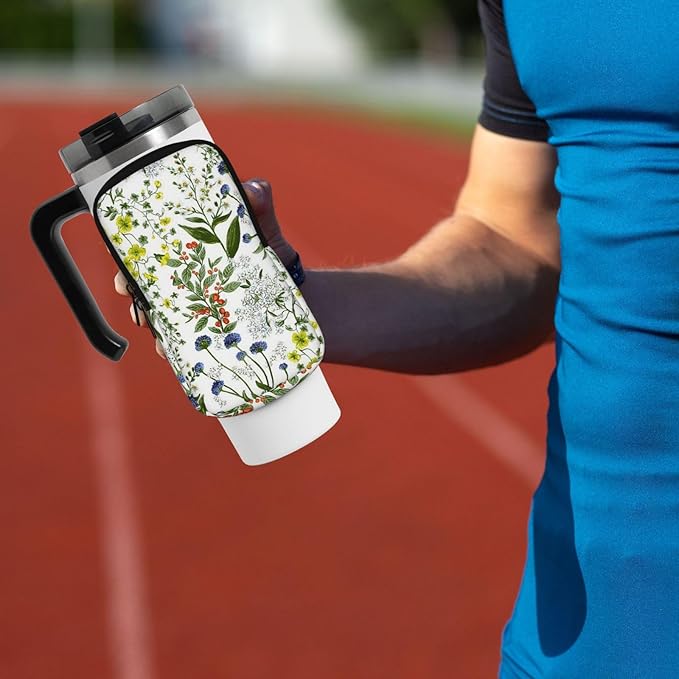 Water Bottle Pouch for Stanley Cup 40oz 30oz,Personalized Gym Purse for Men Women, Tumbler Pouch with Versatile Pocket Water Bottle Bag for Cards, Keys, Phone Botanical Leaf